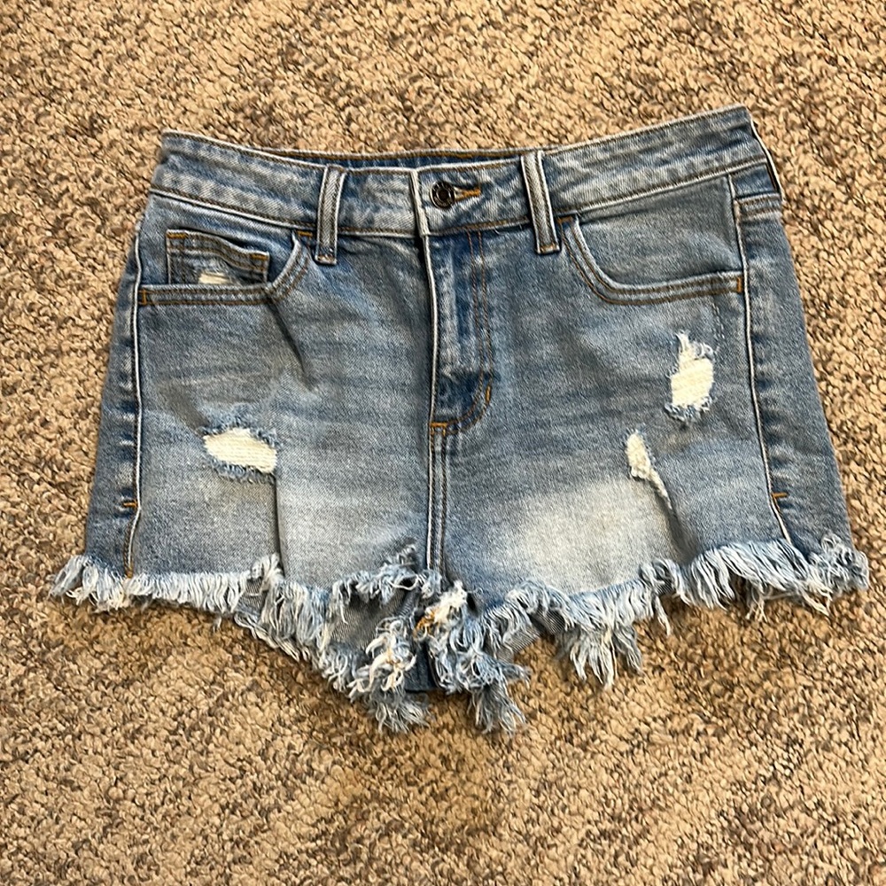 Distressed jean shorts